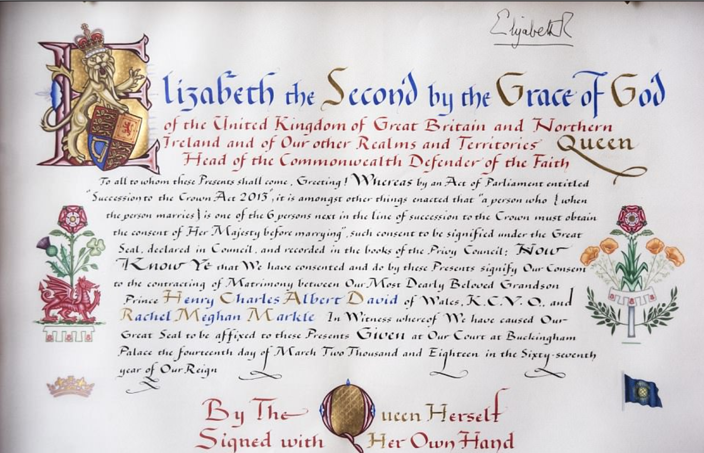 الكشف عن الموافقة الخطية التاريخية للملكة إليزابيث على زواج الأمير هاري من ميغان ماركل (صور)