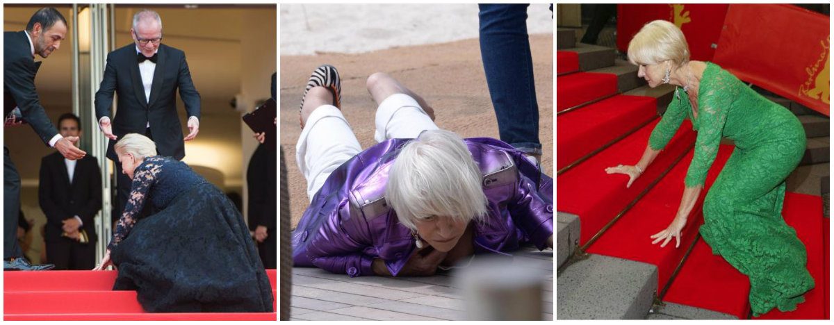 الأكثر تخصصاً في السقوط بالمهرجانات.. هيلين ميرين تتفوق على جينيفر لورانس بعد تعثرها الأخير في “كان” (صور)