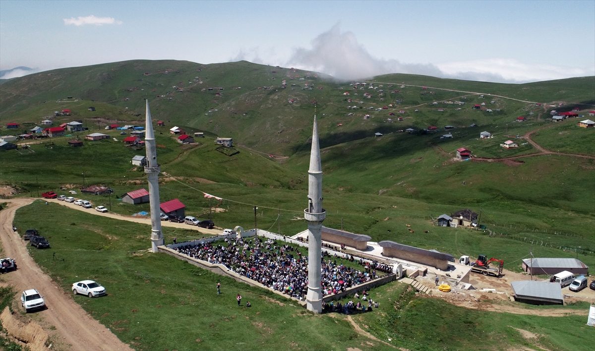 صور لمسجد بالهواء الطلق.. لا سقف له وأرضيته مكسوَّة بالعشب