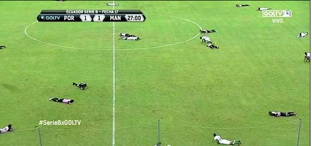 فجأة، انبطح اللاعبون جميعهم أرضاً خلال المباراة.. سرْبٌ من النحل غزا الملعب بالكامل (فيديو)