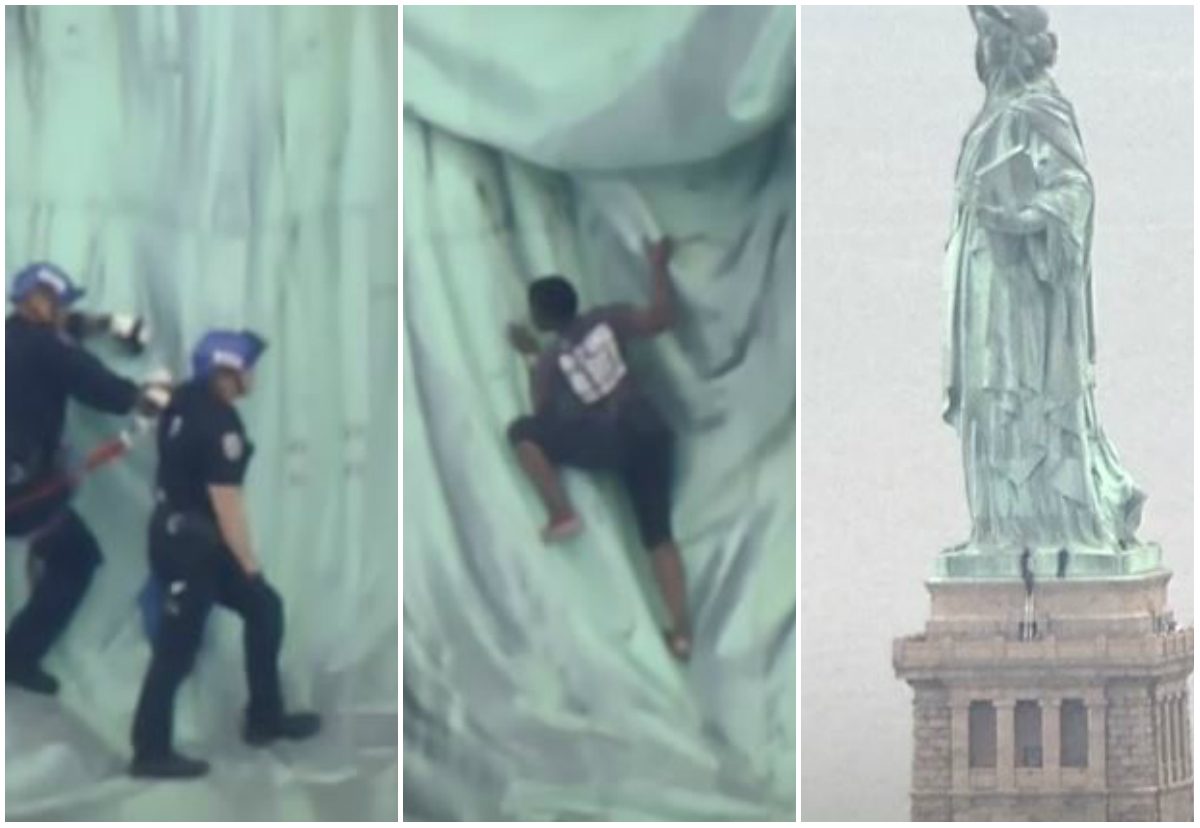 فيديو لامرأة صعدت تمثال الحرّية وأرعبت آلاف السائحين في يوم تاريخي وأُجبرت على النزول بعد ساعات.. الشرطة تروي ما حدث