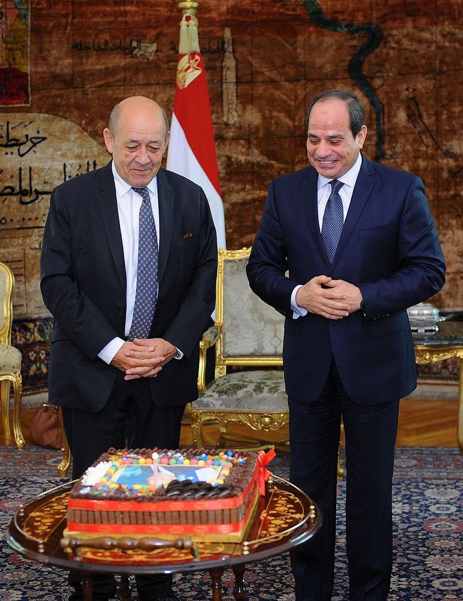 بـ”تورتة” وعليها صورته.. الرئيس المصري يحتفل بعيد ميلاد وزير الخارجية الفرنسي