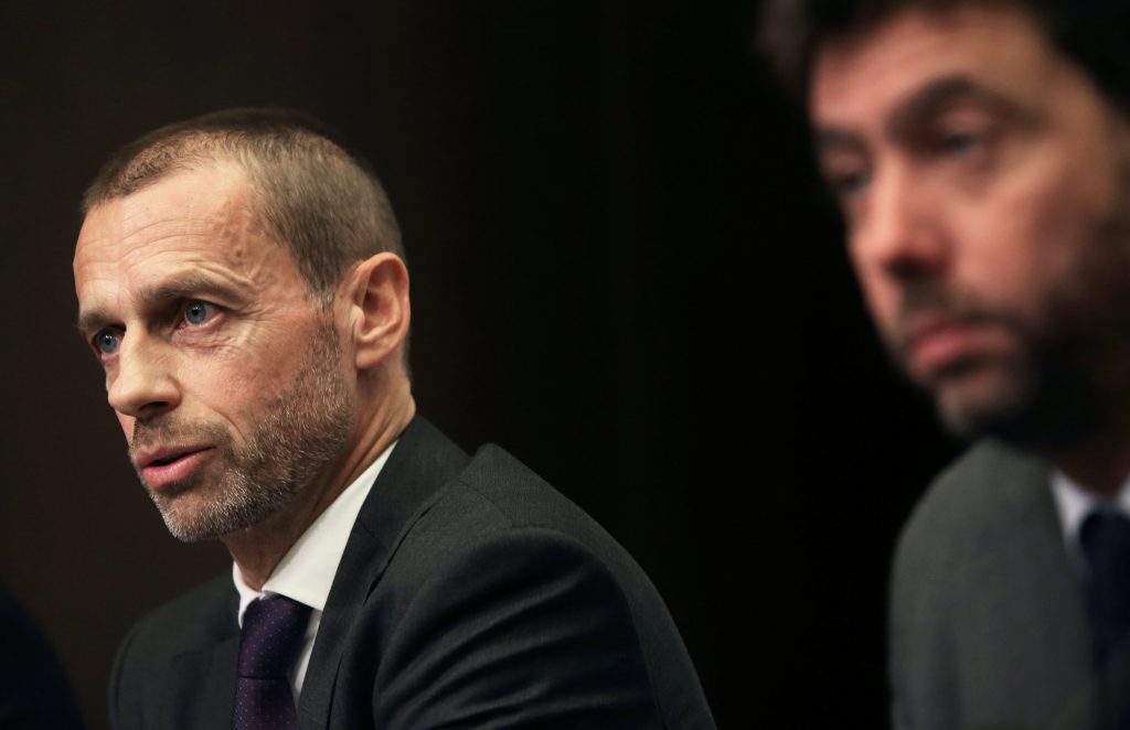 رئيس الاتحاد الأوروبي لكرة القدم آلكسندر تشيفرين ورئيس رابطة الأندية الأوروبية أندريا آنييلي أكدا "قتل" فكرة دوري السوبر الأوروبي (رويترز)