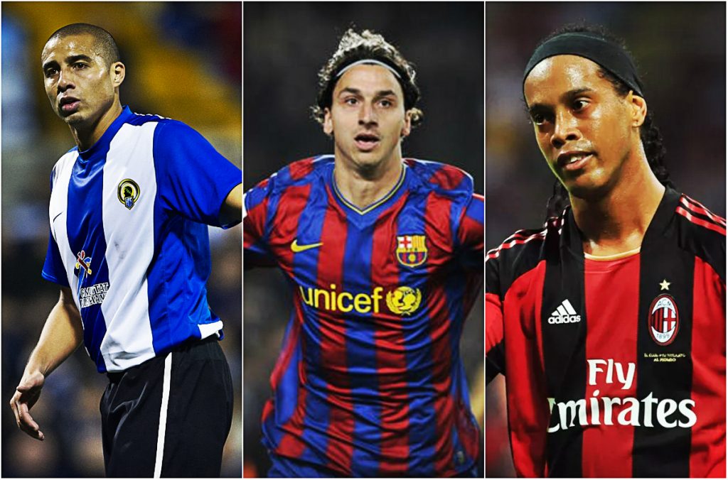 البرازيلي رونالدينيو والسويدي زلاتان إبراهيموفيتش والفرنسي دايفيد تريزيغيه