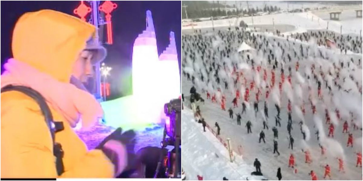 طلاب صينيون يحولون المياه الساخنة إلى ضباب جليدي خلال عرض نوعي (فيديو)