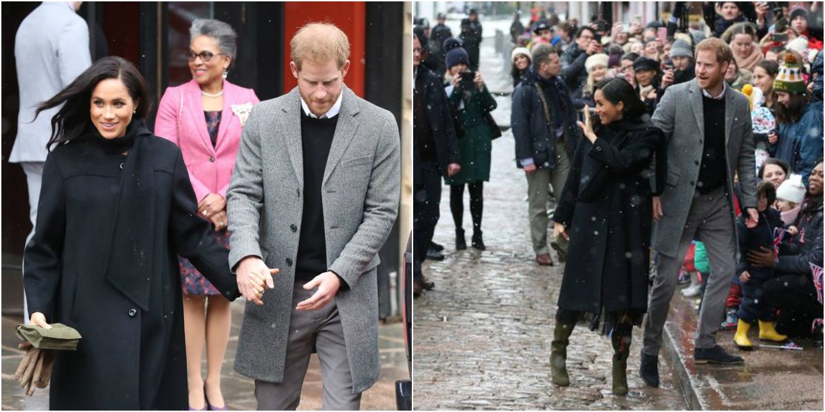 شاهد كيف هبّت مُساعِدة ميغان ماركل لرفع ثوبها قبل أن يغرق معطفها في الطين وأثبتت أنها بارعة