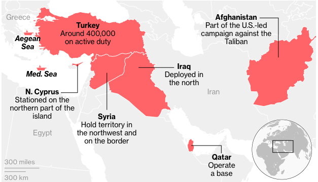 خريطة انتشار القوات التركية/ وكالة Bloomberg الأمريكية