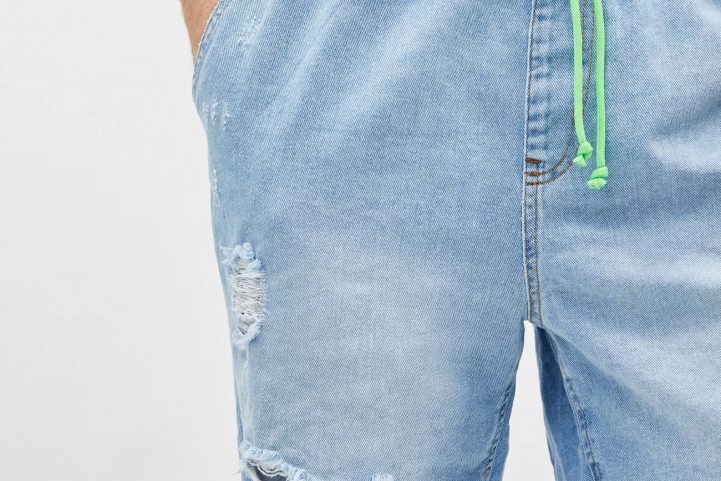 Bershka/ شورت جينز برمودا مع أربطة