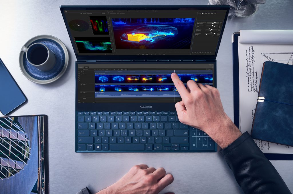 أسرع كمبيوتر في العالم يتميز الكمبيوتر المحمول ZenBook Pro Duo بمواصفات فريدة، ولعل أبرز هذه المواصفات شاشتان بتقنية 4K.