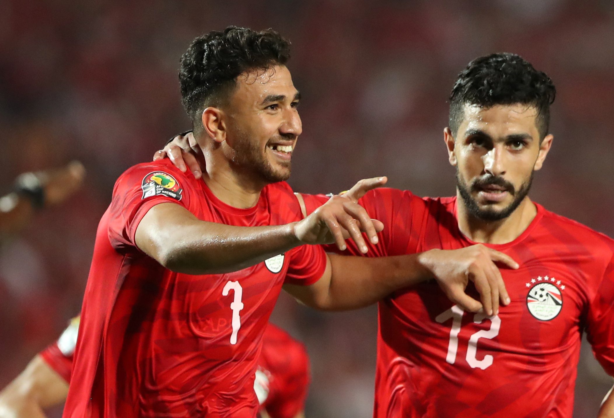 تريزيجيه يحتفل بالهدف الأول لمصر ضد زيمبابوي/ رويترز