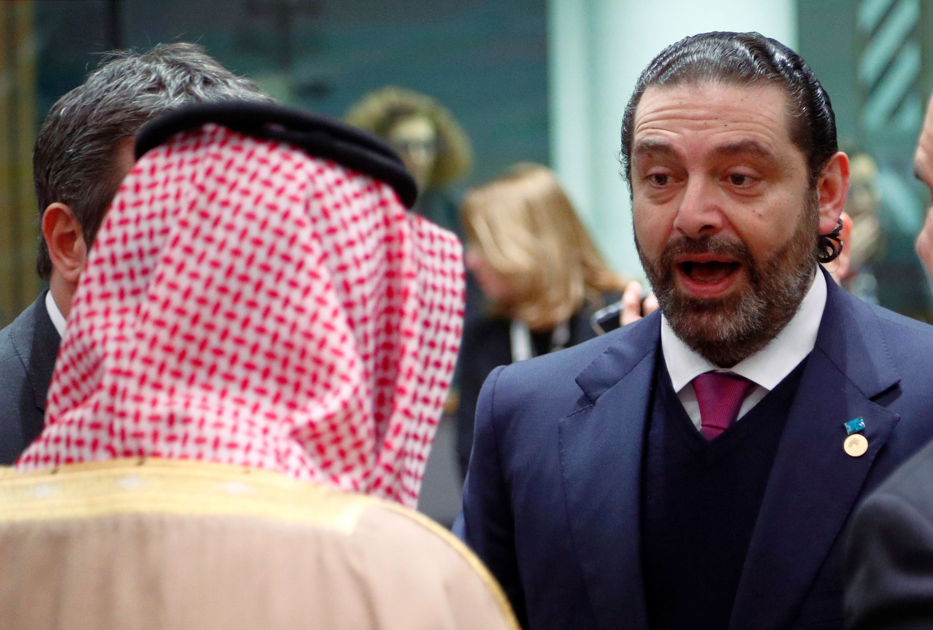 وزير الدولة للشؤون الخارجية السعودي عادل الجبير ورئيس الوزراء اللبناني الحريري يحضران مؤتمرا دوليا للسلام والمانحين لسوريا ، في مجلس الاتحاد الأوروبي في بروكسل