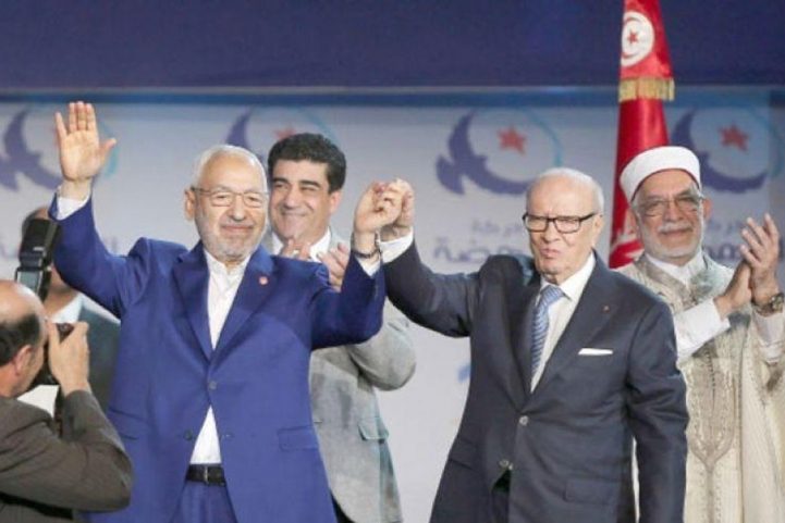 الغنوشي والرئيس الراحل السبسي شكلوا تحالفاً سياسياً مؤقتاً/ AFP