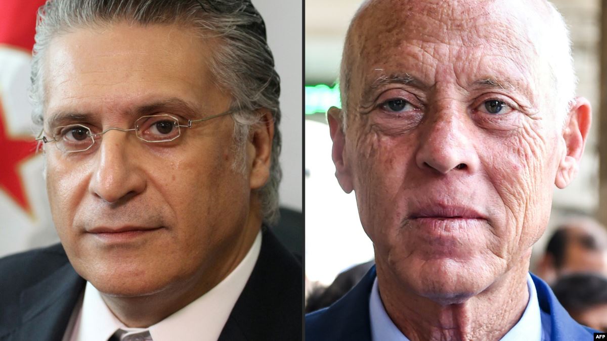 قيس سعيد يميناً ونبيل القروي يساراً