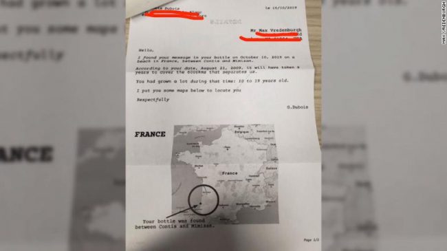 بعث برسالة في زجاجة من أحد شواطئ أمريكا، وبعد 9 سنوات جاءه رد من فرنسا