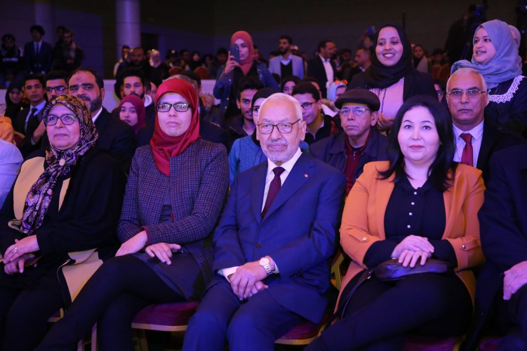 يظهر في الصورة راشد الغنوشي/الصورة من مؤتمر للحزب