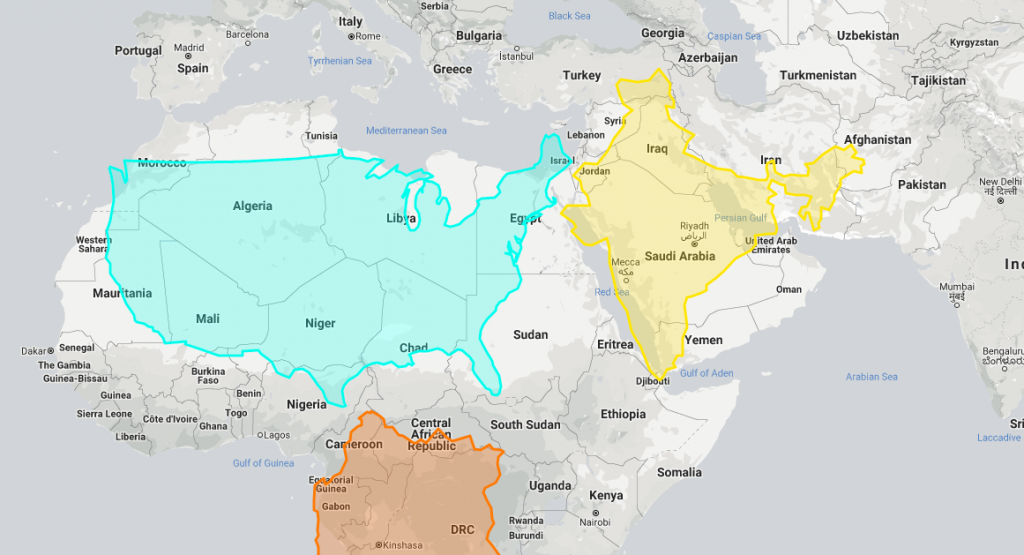 تطبيق لمقارنة مساحات الدول ببعضها