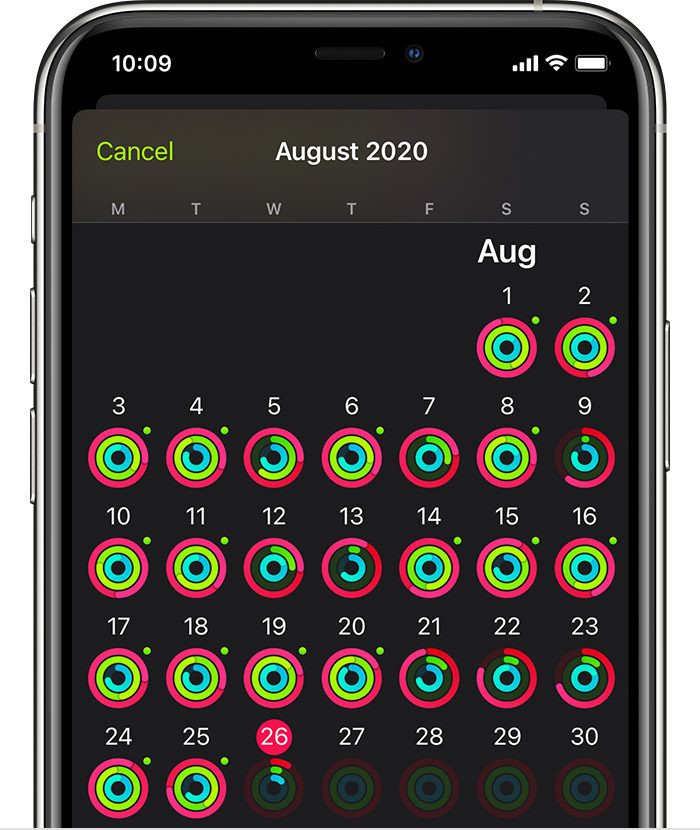 تقويم التحقق من نشاطك اليومي على Apple Watch - المصدر: شركة آبل