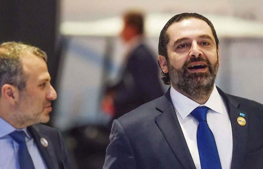 رئيس تيارالوطني الحر جبران باسيل مع سعد الحريري/رويترز