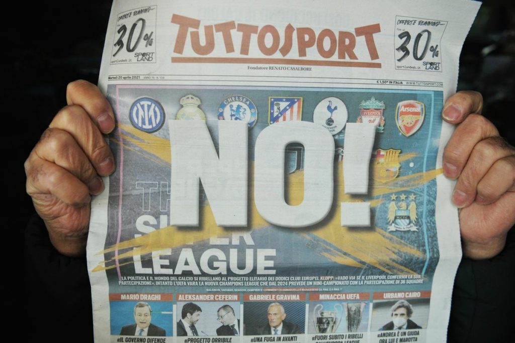 غلاف صحيفة "توتو سبورت" حول انسحاب الأندية من دوري السوبر الأوروبي