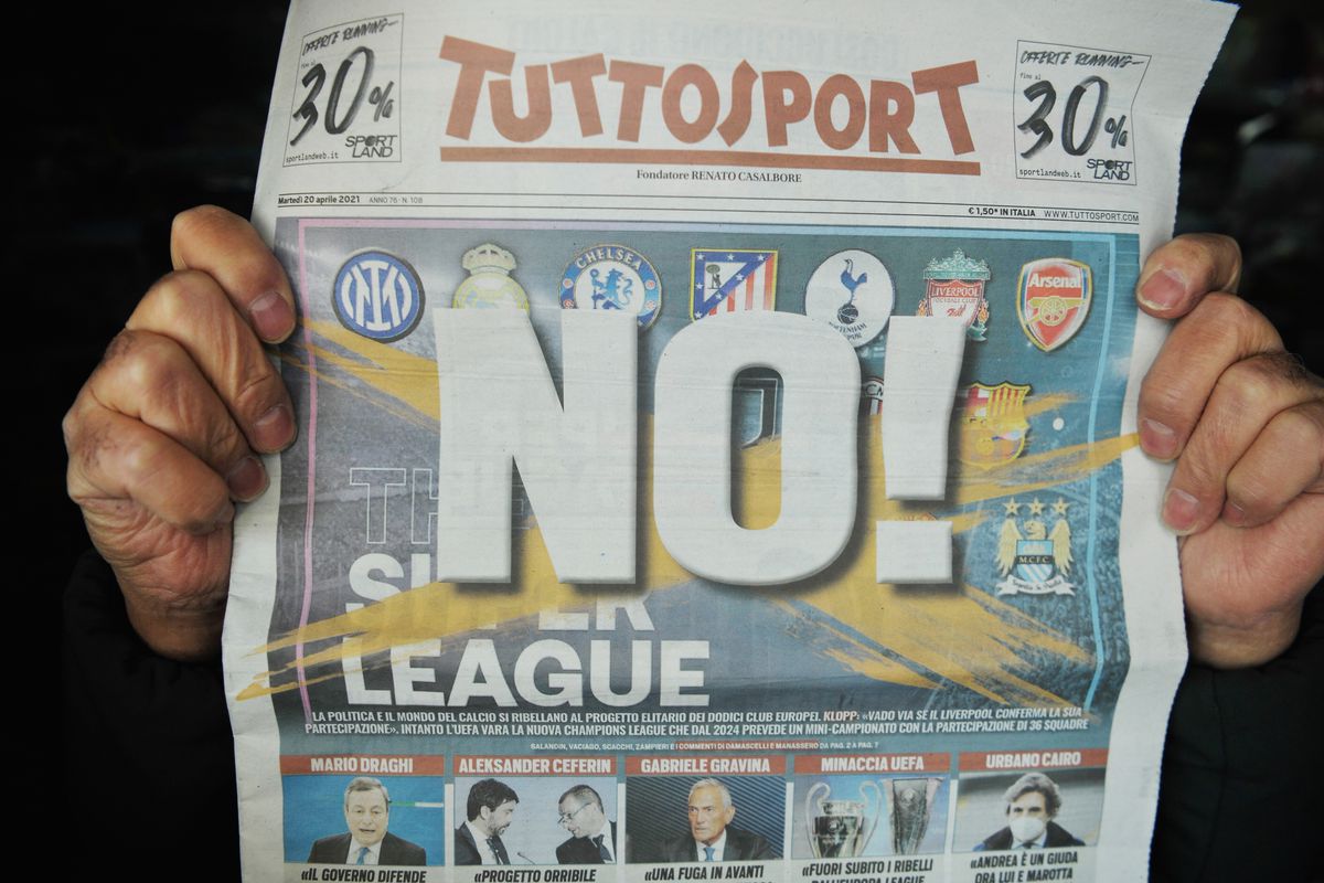 غلاف صحيفة "توتو سبورت" حول انسحاب الأندية من دوري السوبر الأوروبي