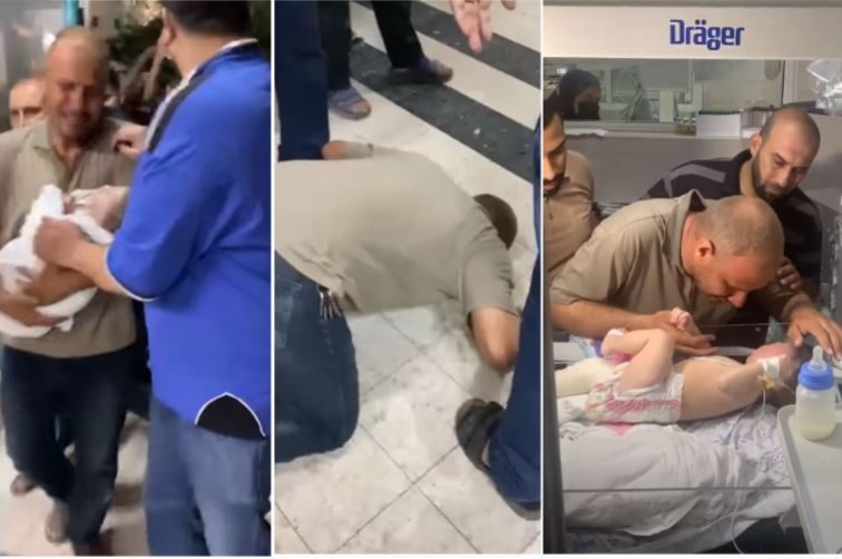 فلسطيني يلتقي بطفله الرضيع