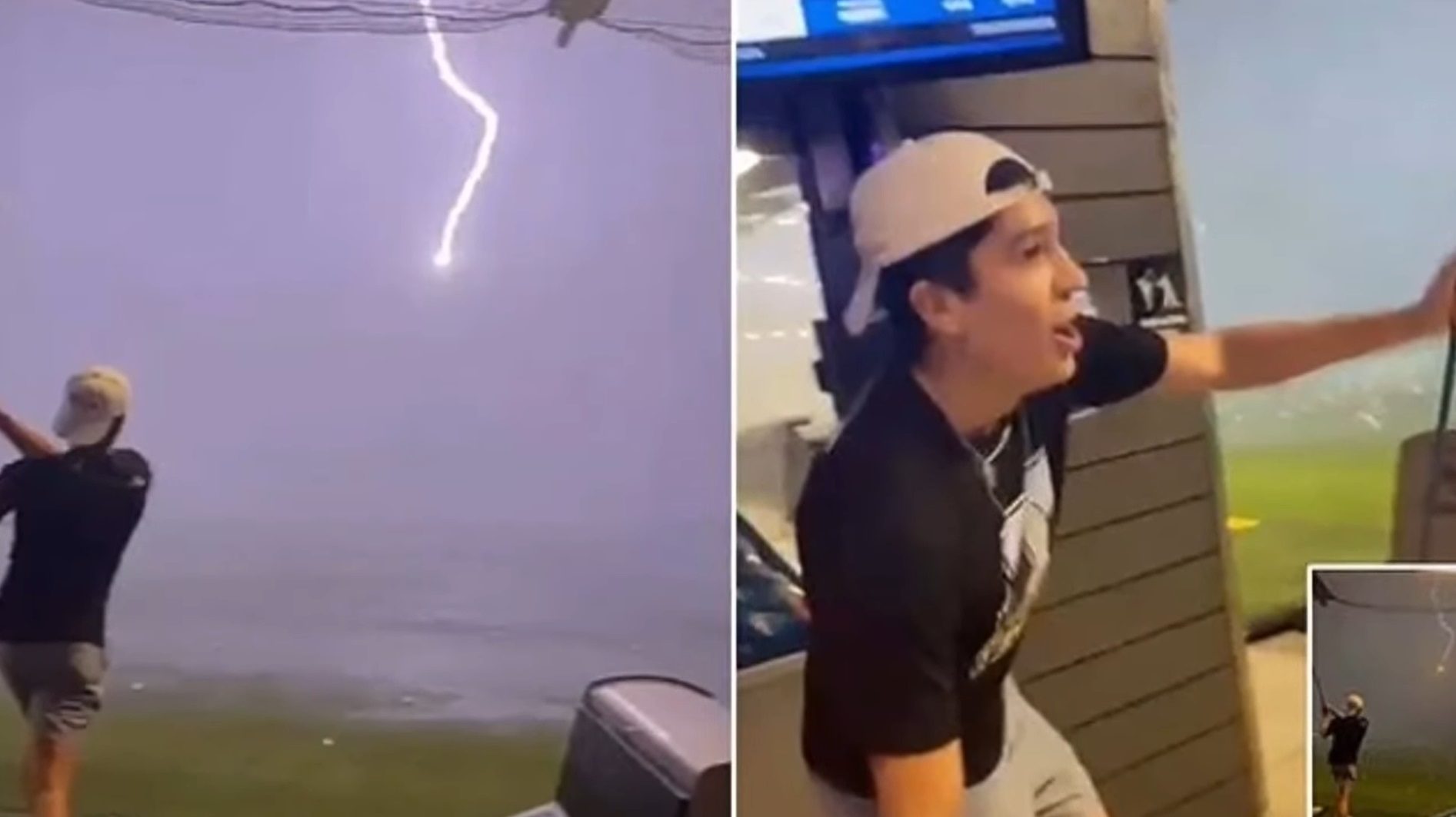 كرة الغولف ارتطمت بصاعقة برق ضخمة