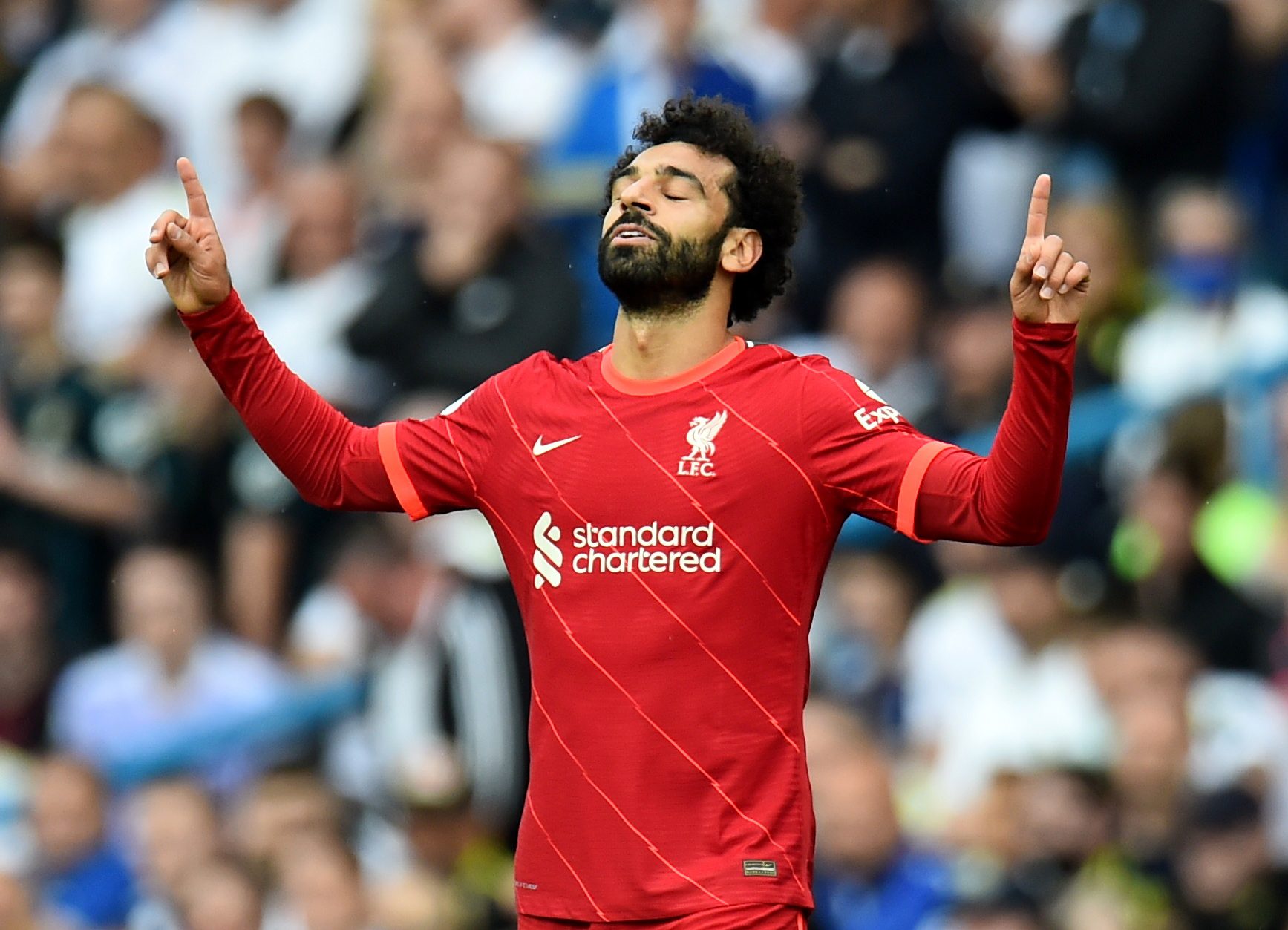 محمد صلاح سجل 100 هدف مع ليفربول في الدوري الإنجليزي (رويترز)