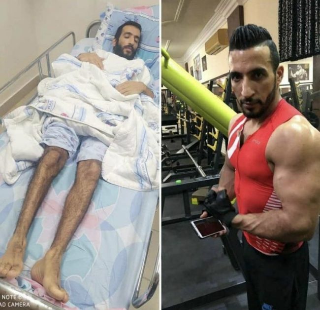 الأسير الفلسطيني المضرب عن الطعام كايد الفسفوس، قبل وبعد السجن والإضراب/ مواقع التواصل الاجتماعي
