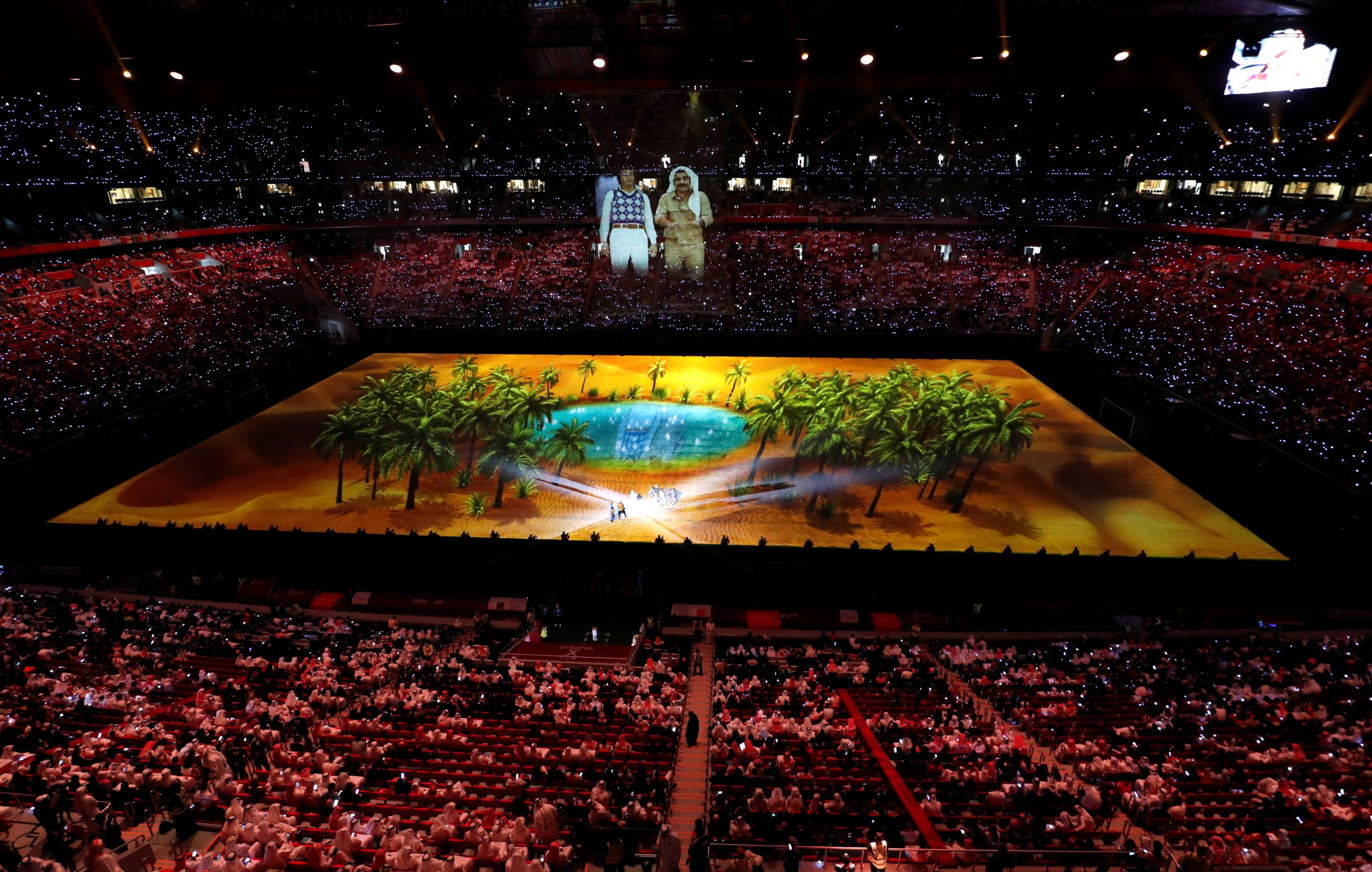 لقطات من افتتاح كأس العرب: ظهور سعيد صالح وفيروز، وغناء مؤثر للأناشيد الوطنية العربية