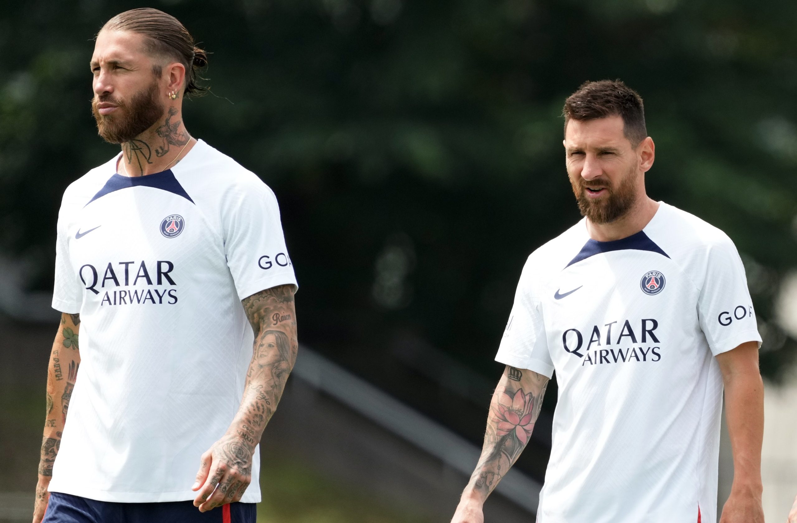 ميسي وراموس في تدريبات باريس سان جيرمان - gettyimages