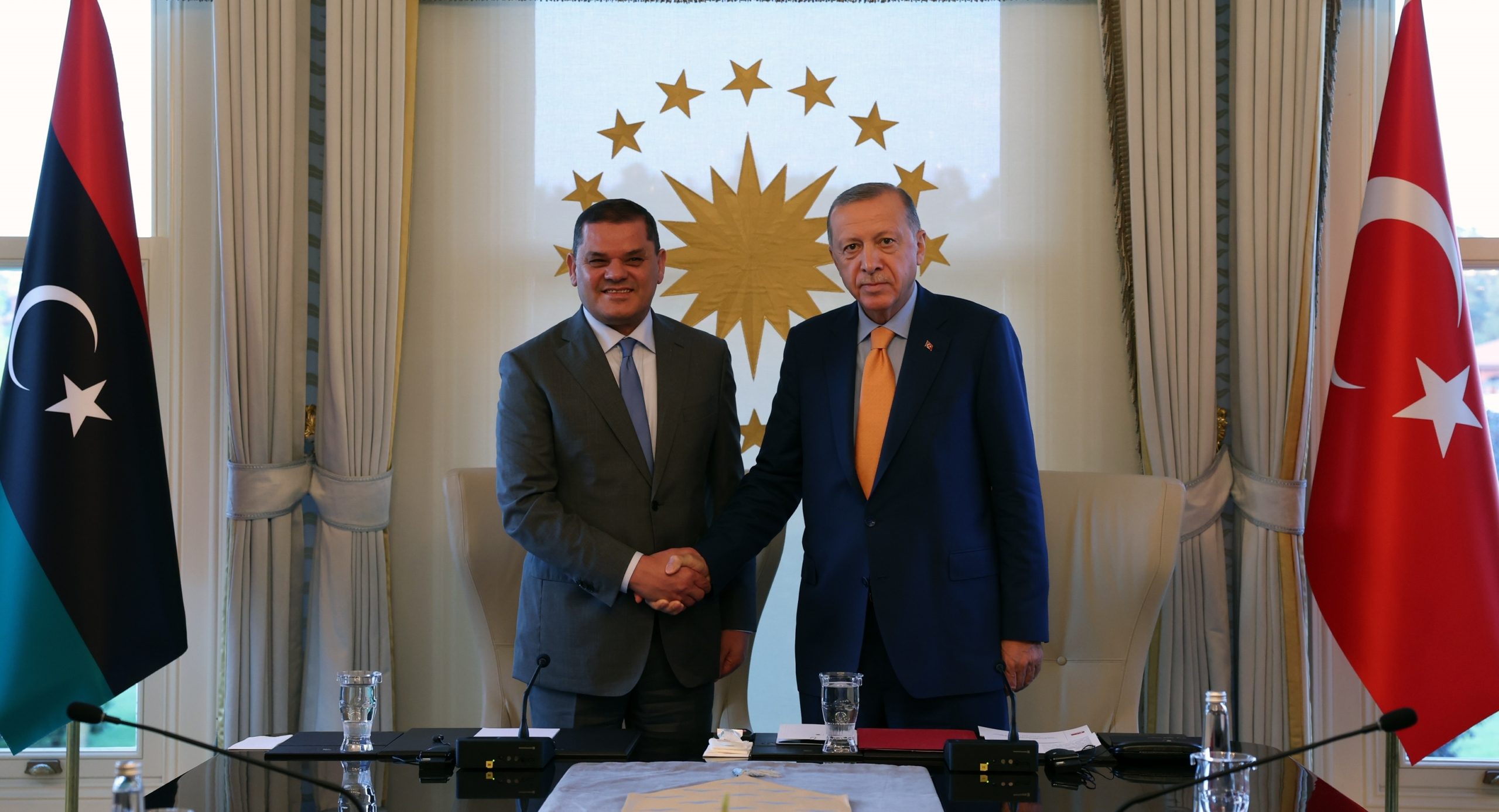 الرئيس التركي رجب طيب أردوغان، ورئيس حكومة الوحدة الوطنية الليبية عبد الحميد الدبيبة / الأناضول