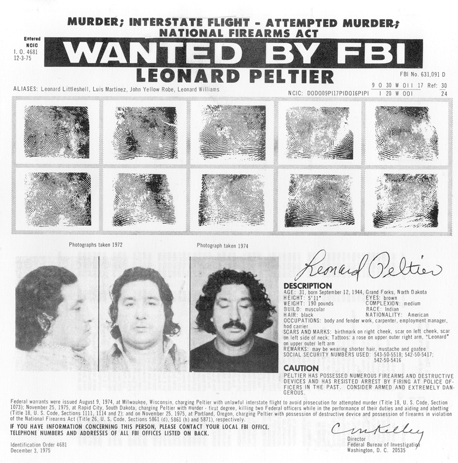 مُلصق للـFBI بحثاً عن ليونارد بلتيير/ وكيبيديا