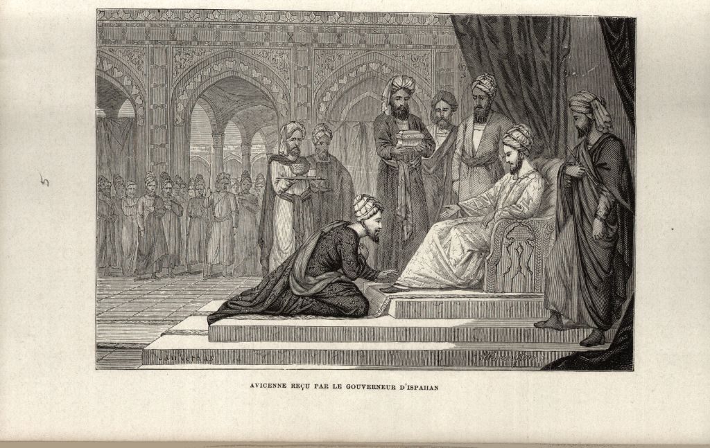 رسم متخيّل لابن سينا أمام حاكم أصفهان من العام 1867/ Getty Images