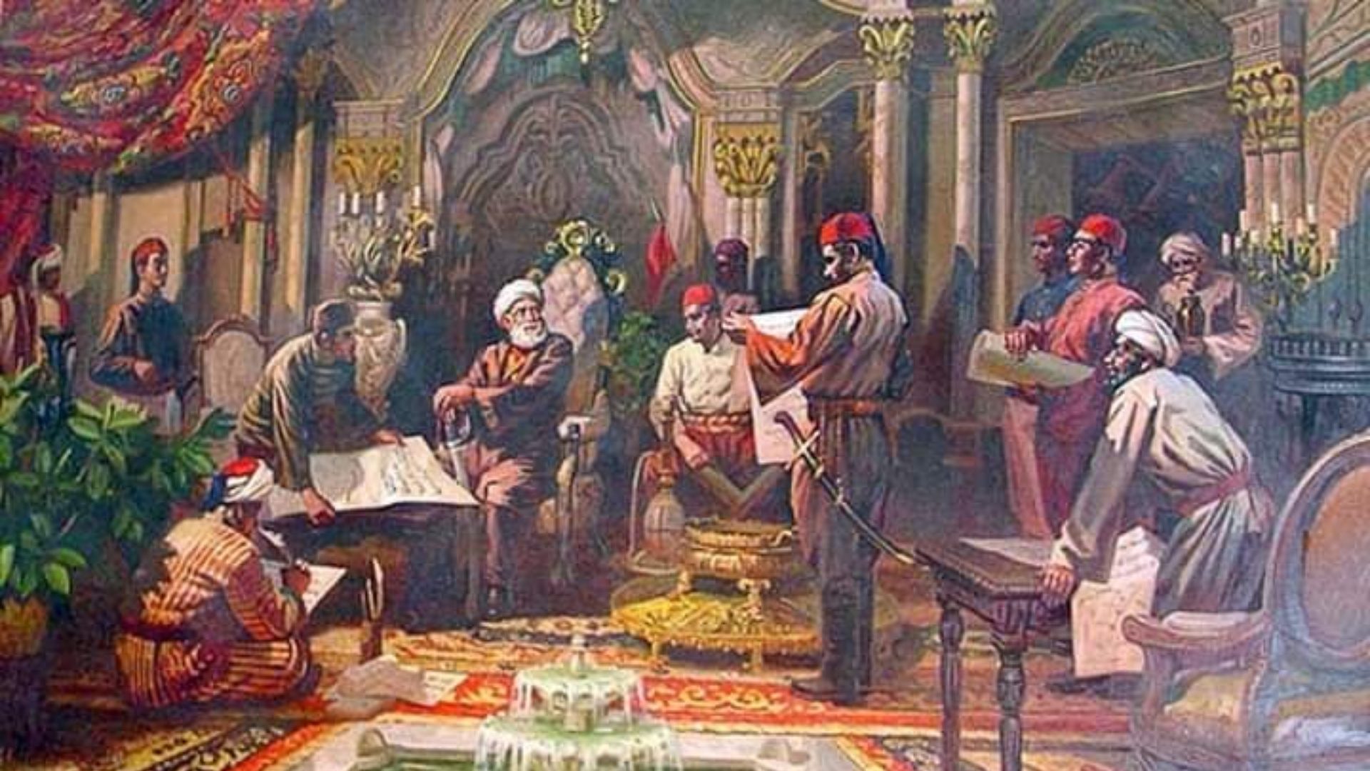رسم تصويري لقراءة الفرمان العثماني الذي يعيّن محمد علي والياً على مصر والشام/ مواقع التواصل - تحديث مصر