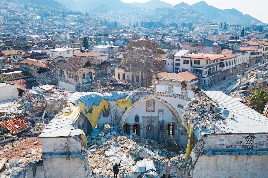 مسجد حبيب نجار المدمر في مدينة أنطاكيا التاريخية جنوب تركيا بسبب الزلزال/ Getty