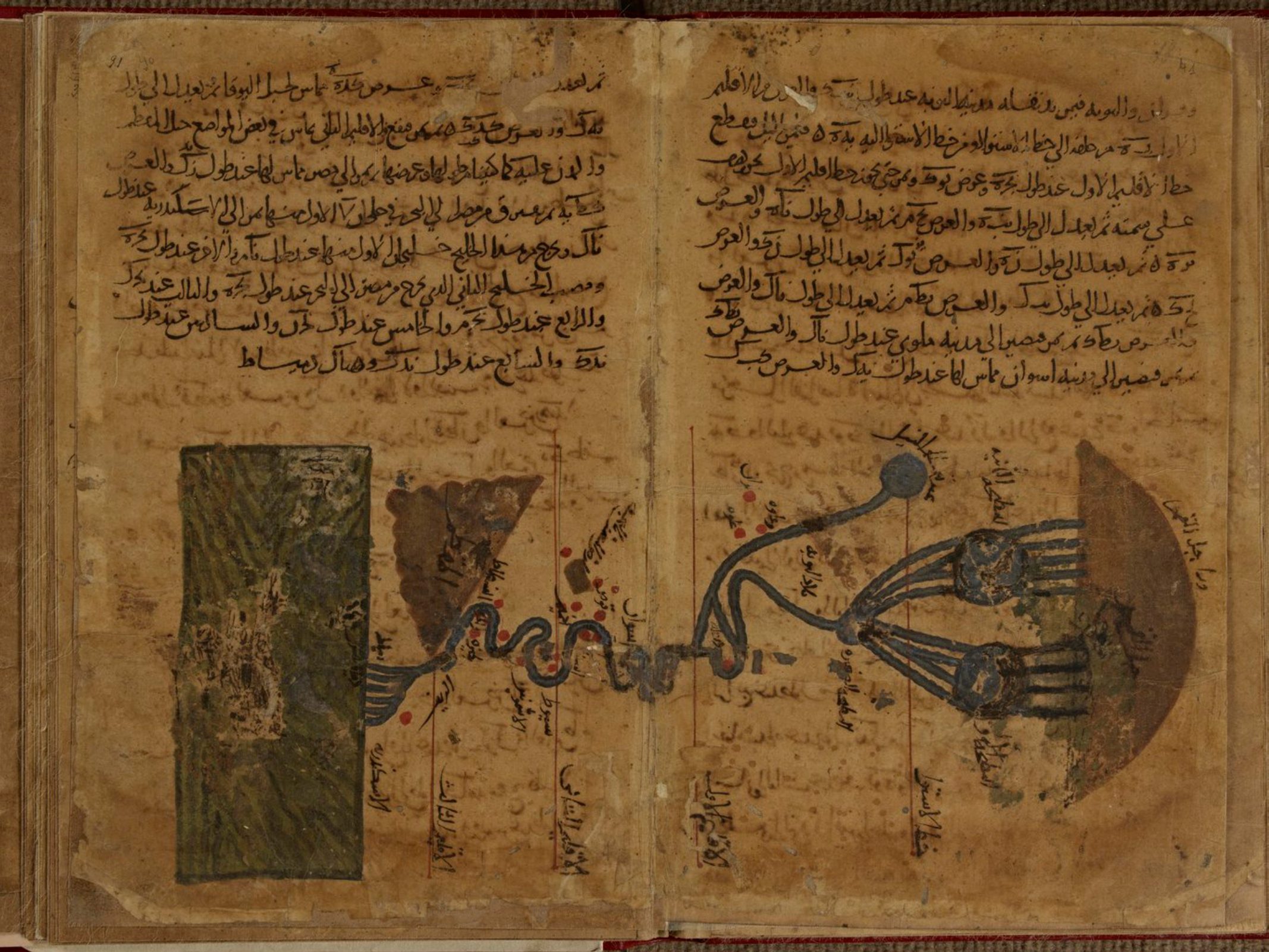 أقدم خريطة لمجرى النيل، من كتاب الخوارزمي 