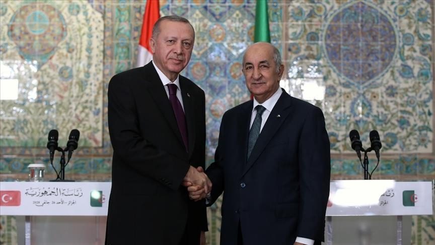 الرئيس التركي رجب طيب أردوغان مع نظيره الجزائري عبد المجيد تبون في أنقرة / الأناضول