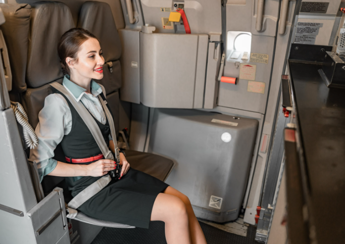 طاقم الطائرة يجلس على يديه