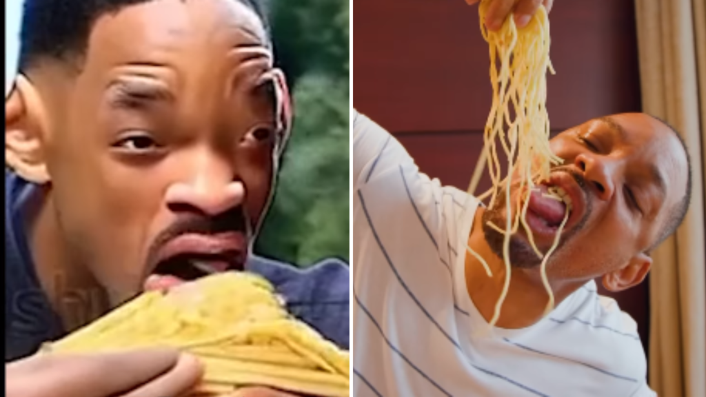 ويل سميث بالذكاء الاصطناعي وهو يأكل الباستا - المصدر: منصات التواصل الاجتماعي