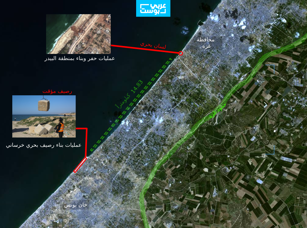 خريطة إنشاء أرصفة بحرية لاستقبال المساعدات إلى غزة - عربي بوست