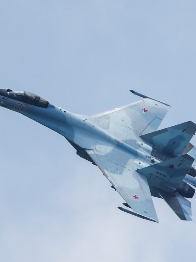 A Russian Sukhoi Su-35S jet fighter performs a flight during the Aviadarts competition outside Ryazan