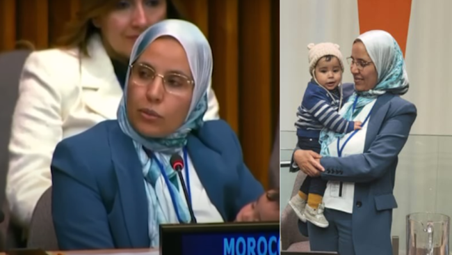 ظل نائماً ولم يوقظه التصفيق.. مغربية تلقي كلمة بالأمم المتحدة وهي تحمل رضيعها (فيديو)
