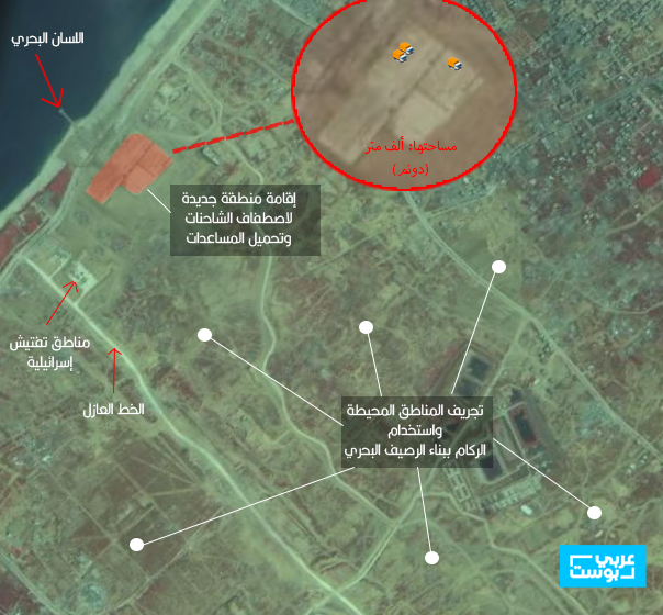 منطقة الشاحنات القريبة من الرصيف البحري في غزة / من eos land viewer
