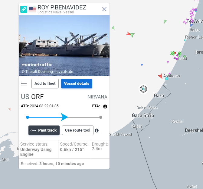 سفينة أمريكية رست بالقرب من الرصيف البحري في غزة/ marine traffic