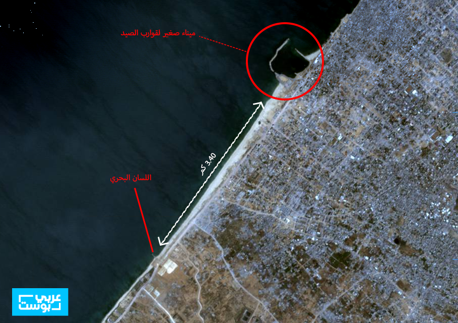 تقع منطقة قوارب الصيد في بالقرب من منطقة الرصيف البحري في غزة/ land viewer