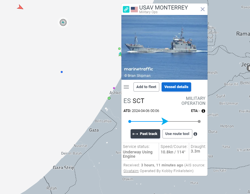 سفينة مونتري تشارك بإنشاء الرصيف البحري في غزة/ marine traffic