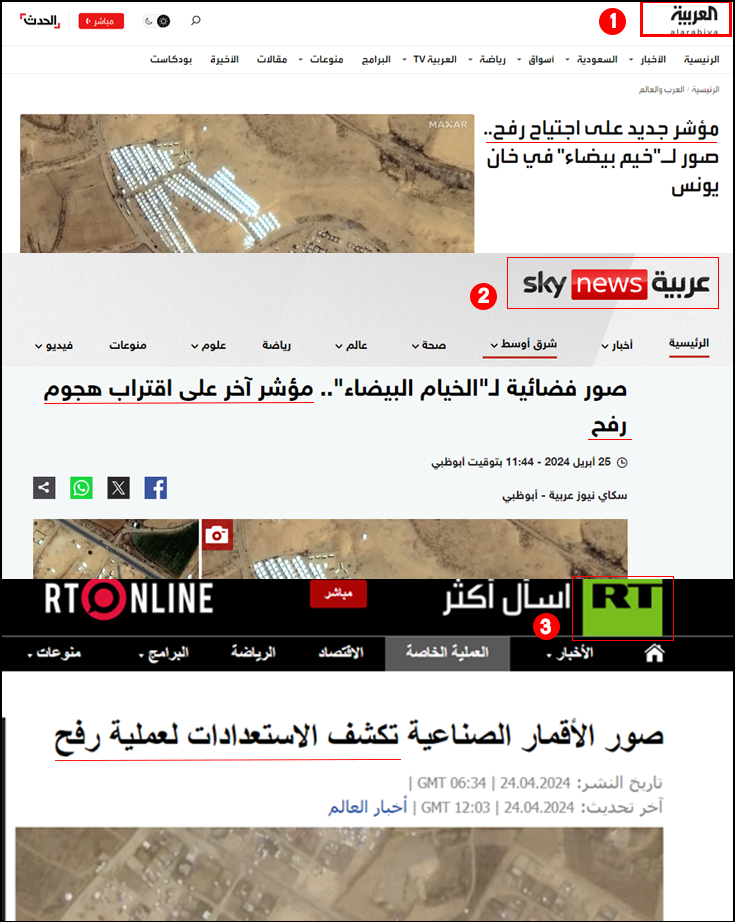 أمثلة على وسائل الإعلام التي ربطت الخيم البيضاء باجتياح رفح/ عربي بوست