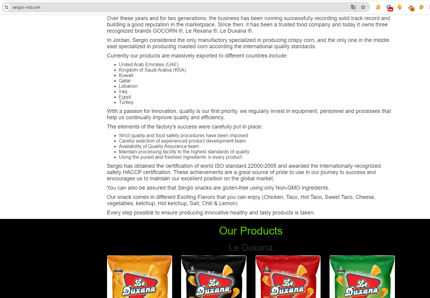 بلدان تصدير منتجات شركة سيرجيو بحسب موقعها الإلكتروني