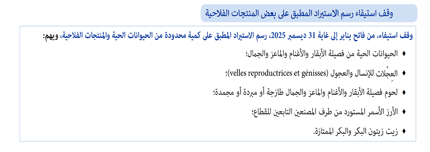 جزء من تقرير لجنة المالية والاقتصادية حول قانون الموازنة 2025 يؤكد أن الحكومة ستقدم دعماً على شكل إعفاء من رسوم الاستيراد طيلة سنة 2025 على كل من الأبقار والأغنام والماعز والجمال ولحومهم (خاص عربي بوست)